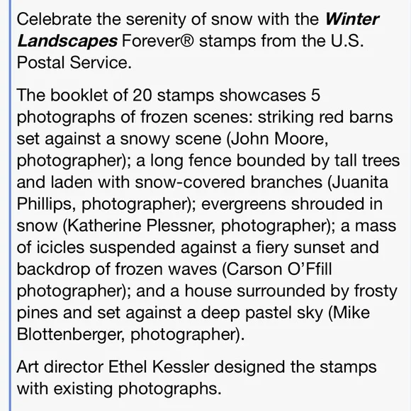 100 Winter Landscape Forever Stamps - Picture 4 of 5